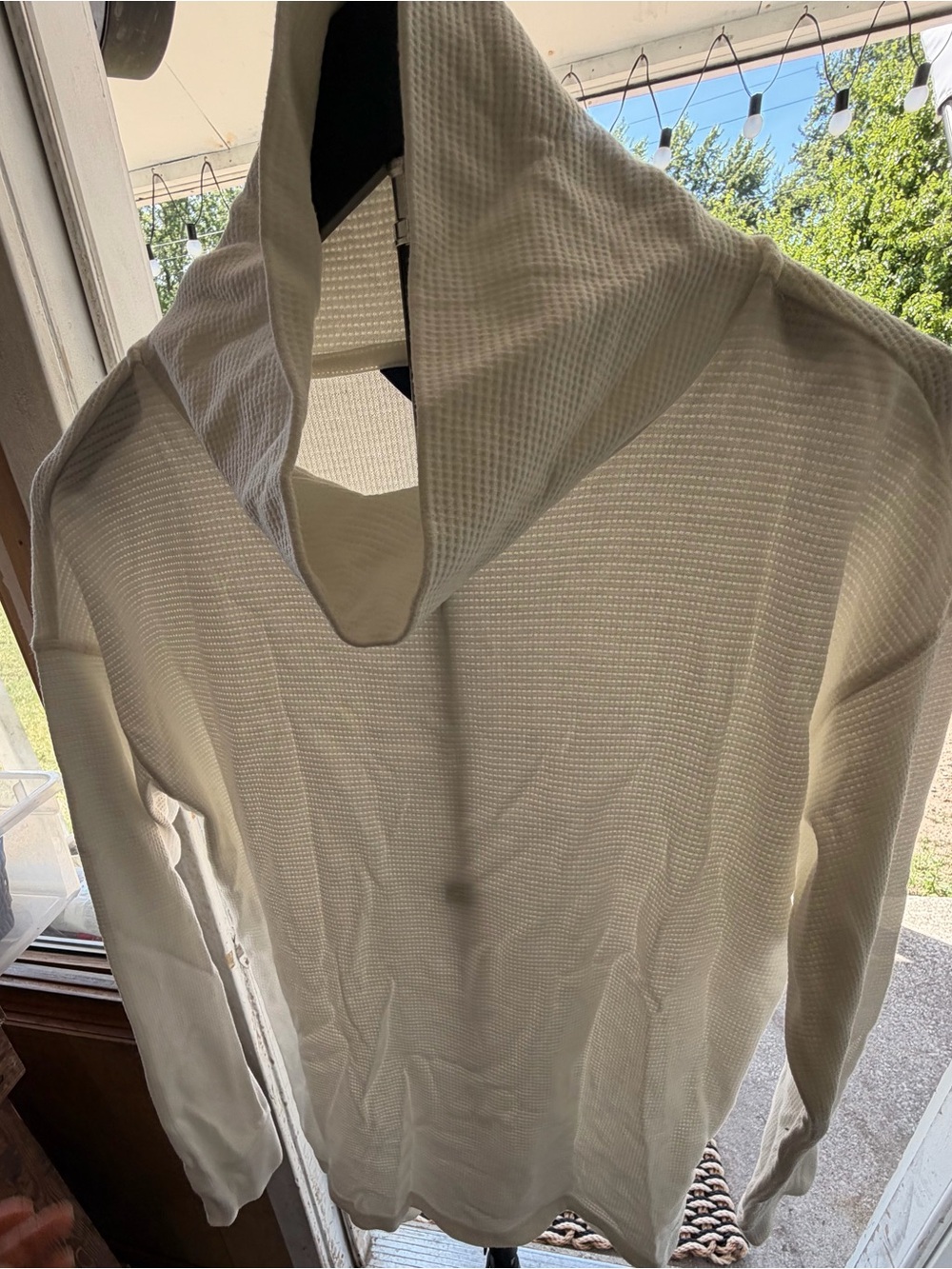 Lands' End Women's Cream Waffle-Knit Hooded Turtleneck